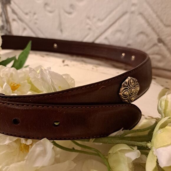 Fossil Leather Belt Vintage 70\'s Boho Style with Silver Hardware